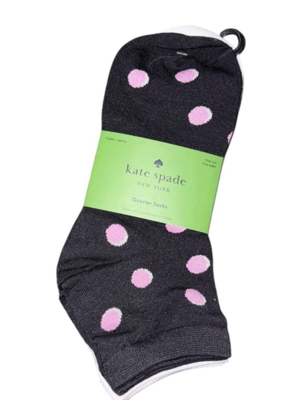 Kate Spade No-Show Socks 3 pack, pink/white, black NWT - Picture 3 of 3